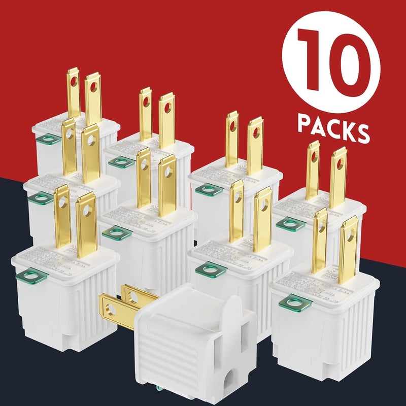 PLUGTUL 2 Prong to 3 Prong Outlet Adapter, Polarized Grounded Outlet Converter, Wall Outlet Plug for Household, Workshops, ETL Listed, 10-Pack, White - Image 4